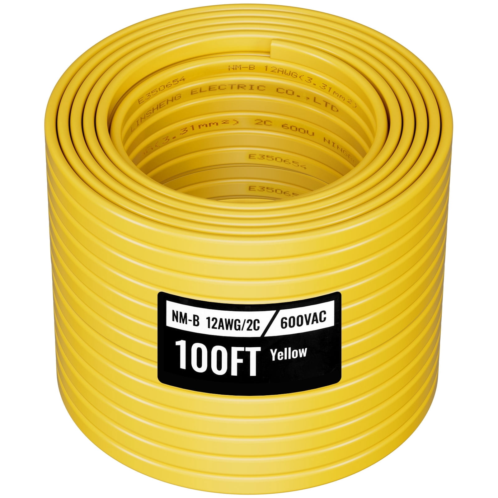 VEVOR NM-B Wire, 12AWG/2C Non-Mettalic Residential Indoor Electrical Wire with Ground, PVC Sheathed High-Purity Copper Core Cable, for Outlets, Switches, Other Loads & Lighting Wiring Project