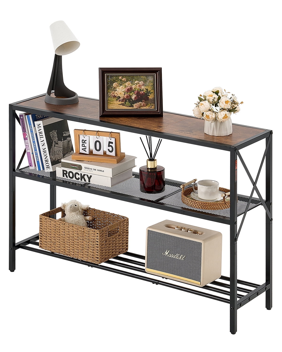 VEVOR Narrow Console Sofa Table, 41.7 inches Behind Couch Table, 3-Tier Long Entryway Table and Skinny Hallway Table, Narrow Sofa Table with Metal Frame, for Entryway, Hallway, Living Room & Bedroom