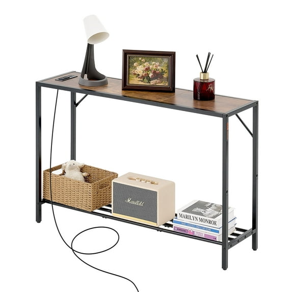 VEVOR Narrow Console Table, 41.7" Behind Couch Table with Power Outlets, 2-Tier Long Entryway Table, Sofa Table with Metal Frame and Charge Station, for Entryway, Hallway, Living Room
