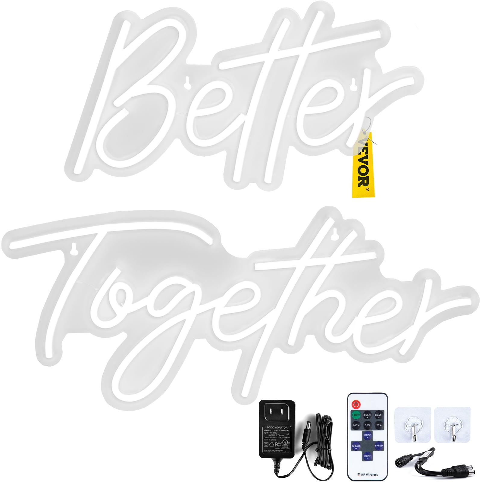 VEVOR Better Together Neon Sign Warm White 2-Piece Set 13 x 7 inch and 18 x 8 inch with Remote Control and Dimmer