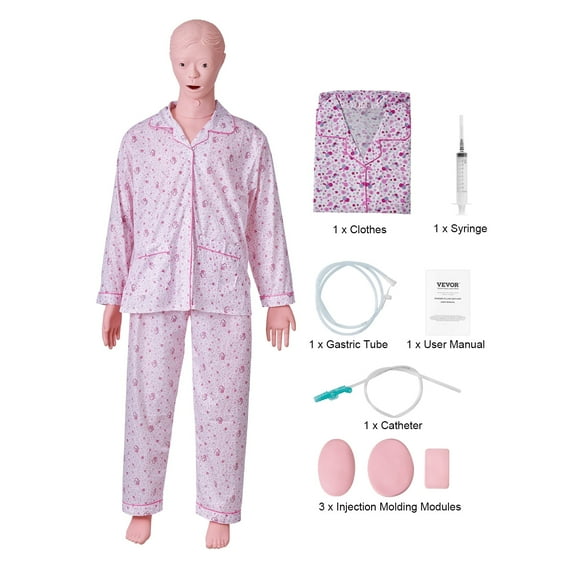 VEVOR Nursing Training Manikin, Female Life Size Demonstration Human Manikin for Nursing Training, Multifunctional Education Teaching Model Supplies,PVC Anatomical Mannequin Body Care Simulator Model
