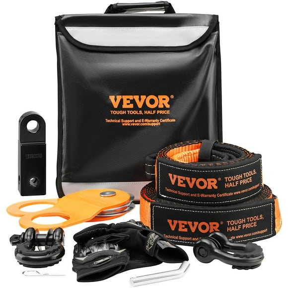 VEVOR Off-Road Recovery Kit, 3" x 30', Heavy Duty Winch Recovery Kit with 30000 lbs Tow Straps, 44092 lbs D-Ring Shackles, Shackle Receiver, Snatch Block Pulley, Gloves, Storage Bag for ATV Jeep Truc