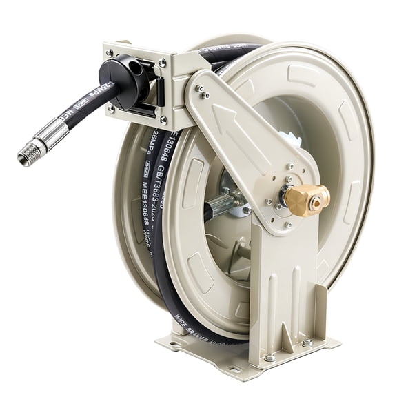 VEVOR Oil Hose Reel, 1/2 inch x 33 ft Retractable, Spring Driven Auto Swivel Rewind, Max 3625 PSI, Heavy-Duty Carbon Steel Construction with Steel Wire Braided Hose, for Engine / Gear / Hydraulic Oil
