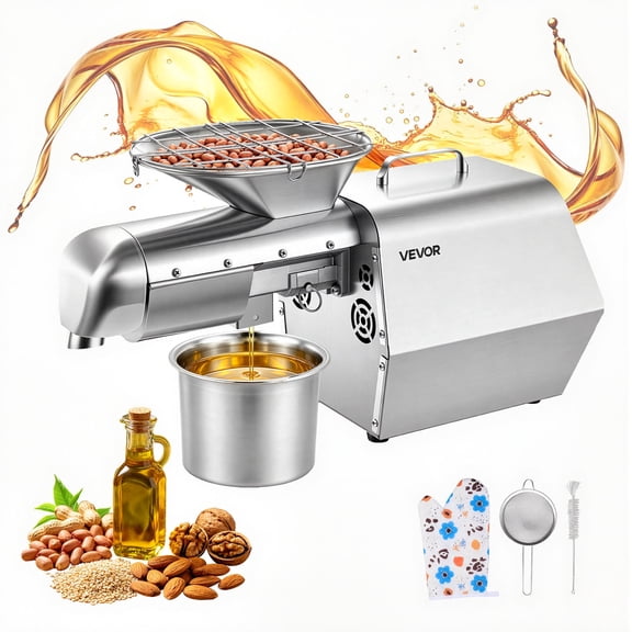 VEVOR Oil Press Machine, 11 LBS/H Capacity, 1250W Oil Extractor Machine, Automatic Electric Oil Maker for Home Commercial Use, 122572 Hot & Cold Pressing for Peanuts Sesames Soybeans Almonds