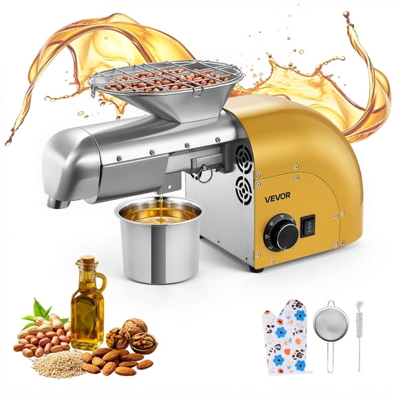 VEVOR Oil Press Machine, 11 LBS/H Capacity, 1250W Oil Extractor Machine, Automatic Electric Oil Maker for Home Commercial Use, 122572 Hot & Cold Pressing for Peanuts Sesames Soybeans Almonds