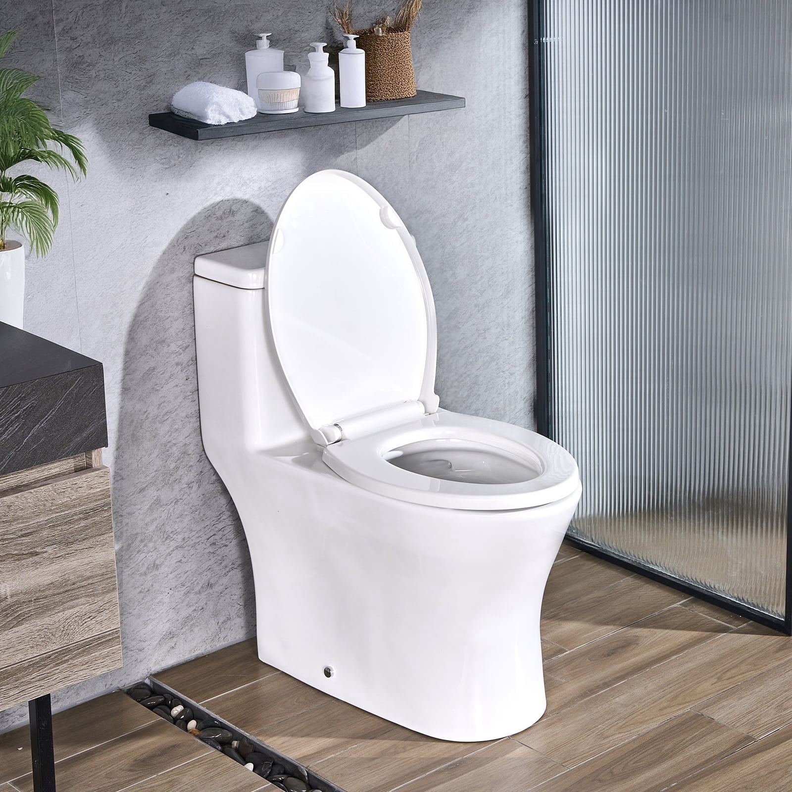 VEVOR One-Piece Toilet, Elongated Toilet Vortex Dual-Flush 1.0/1.28 GPF ...
