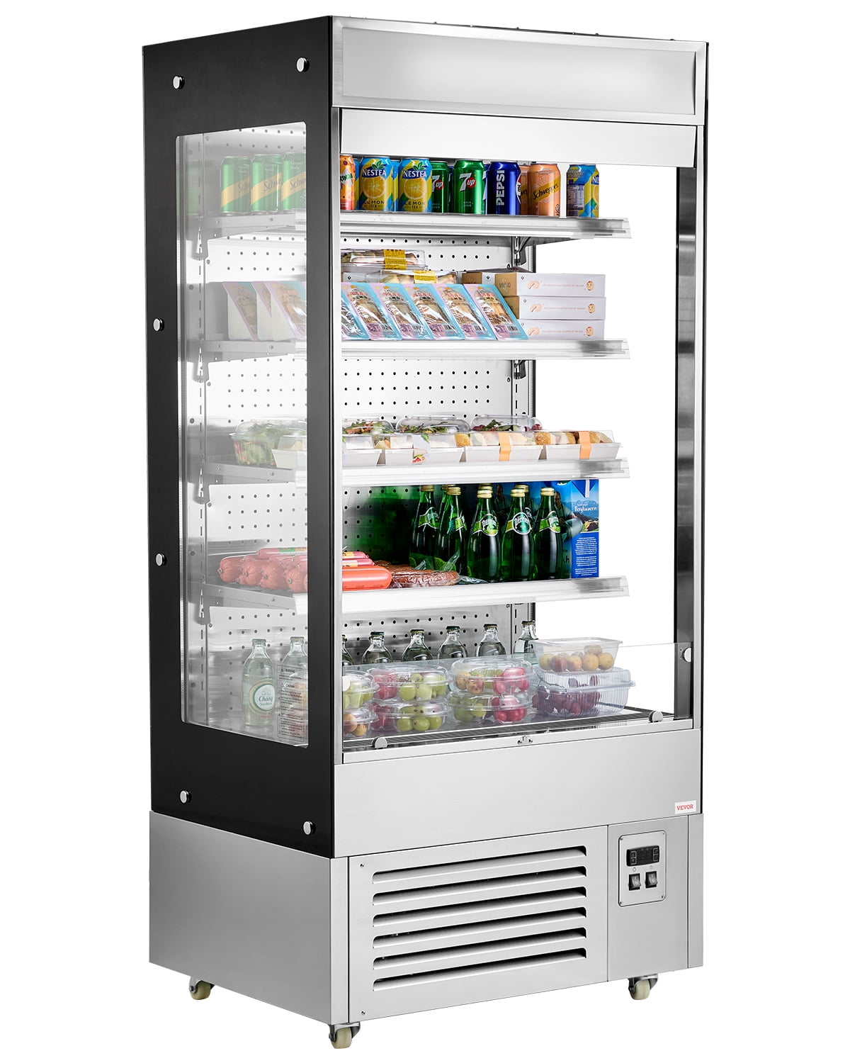 VEVOR Open Air Merchandiser, 4-Tier Shelving Commercial Refrigerator, Grab and Go Display Cooler Refrigerator with Air Curtain, LED Advertising Light, Fits for Restaurants, Stores, Office, 18.4cu.ft.