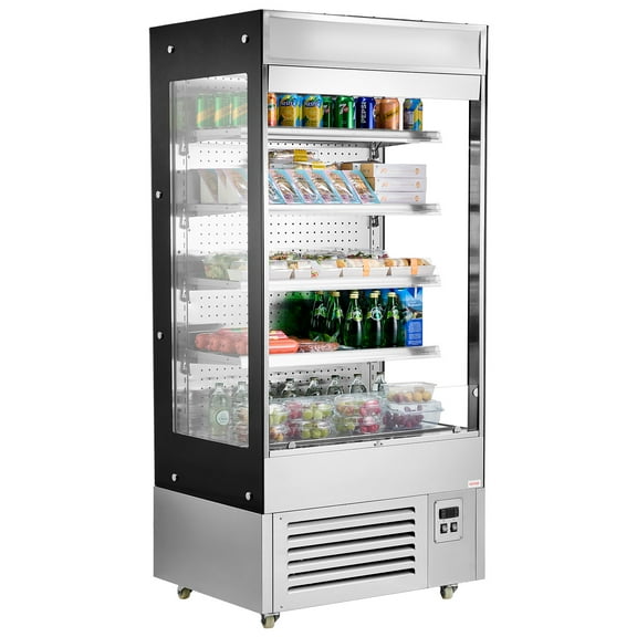 VEVOR Open Air Merchandiser, 4-Tier Shelving Commercial Refrigerator, Grab and Go Display Cooler Refrigerator with Air Curtain, LED Advertising Light, Fits for Restaurants, Stores, Office, 18.4cu.ft.