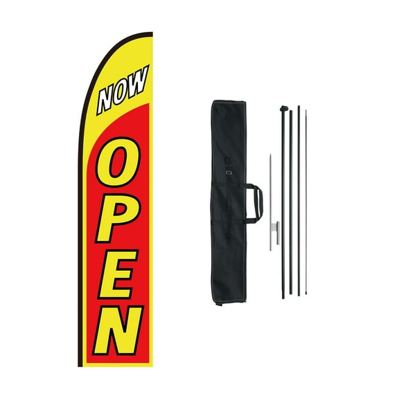 VEVOR Open Flag with Pole Kit, Advertising Flag for Business Outside, Advertising Feather Flag Kit, Includes 1 Banner Flag, 1 Pole, 1 Ground Stake, Open Signs Swooper Flag for Businesses 16.3 FT