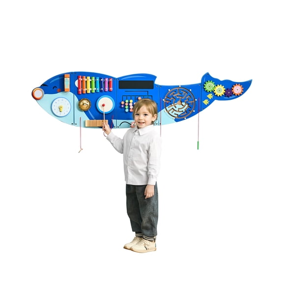 VEVOR Orca Activity Wall Busy Board Panels, 12 Activities, Montessori Sensory Wall Toy for Kids 3-12 Years, Montessori Learning Activity Center, Ideal for Toddler Playroom Nursery Classroom