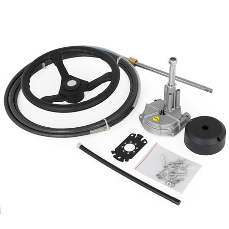 VEVOR Outboard Steering System 16\' Outboard Steering Kit 16 Feet Boat Steering Cable with 13" Wheel Durable Marine Steering System