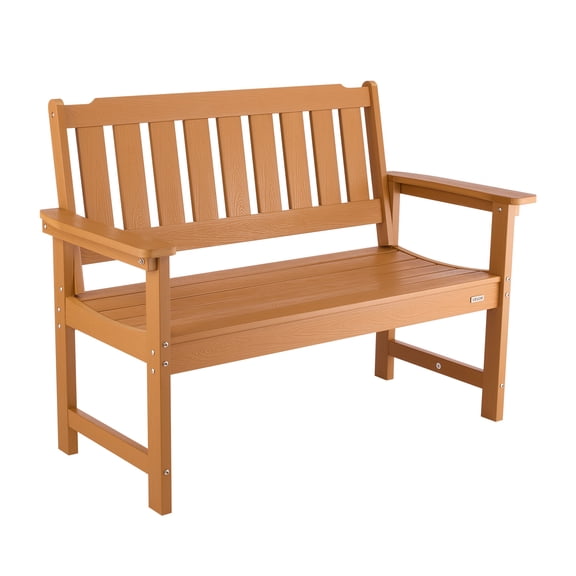VEVOR Outdoor Bench, 50.5 inch, 800 lbs Weight Capacity for 2-3 Persons, Weatherproof Plastic Frame with Backrest and Wide Armrests, Outside Bench for Patio, Garden, Park, Yard, Natural Wood Color