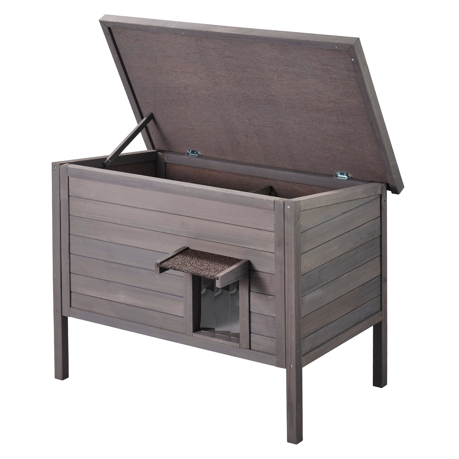 VEVOR Outdoor Cat House Weatherproof, Feral Cat Shelter for Multiple Cats, Outdoor Wooden Cat Rabbit House with All-Round Foam Insulated, Open Roof, PVC Door Flaps, 34"L x 22"W x 27"H
