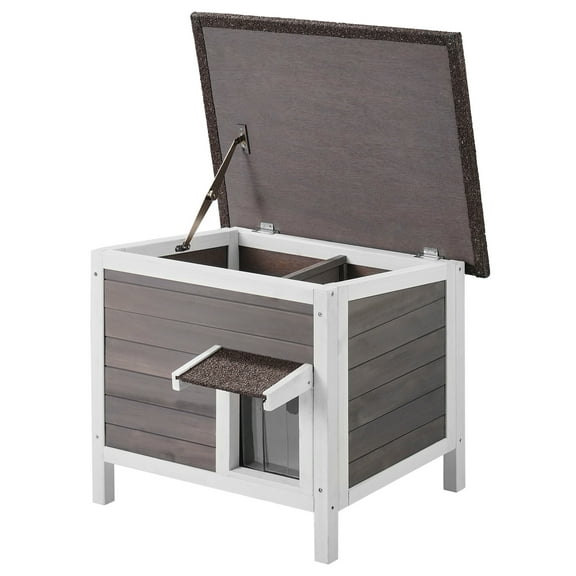 VEVOR Outdoor Cat House Weatherproof, Feral Cat Shelter for Multiple Cats, Outdoor Wooden Cat Rabbit House with All-Round Foam Insulated, Open Roof, PVC Door Flaps, 24"L x 20"W x 21"H