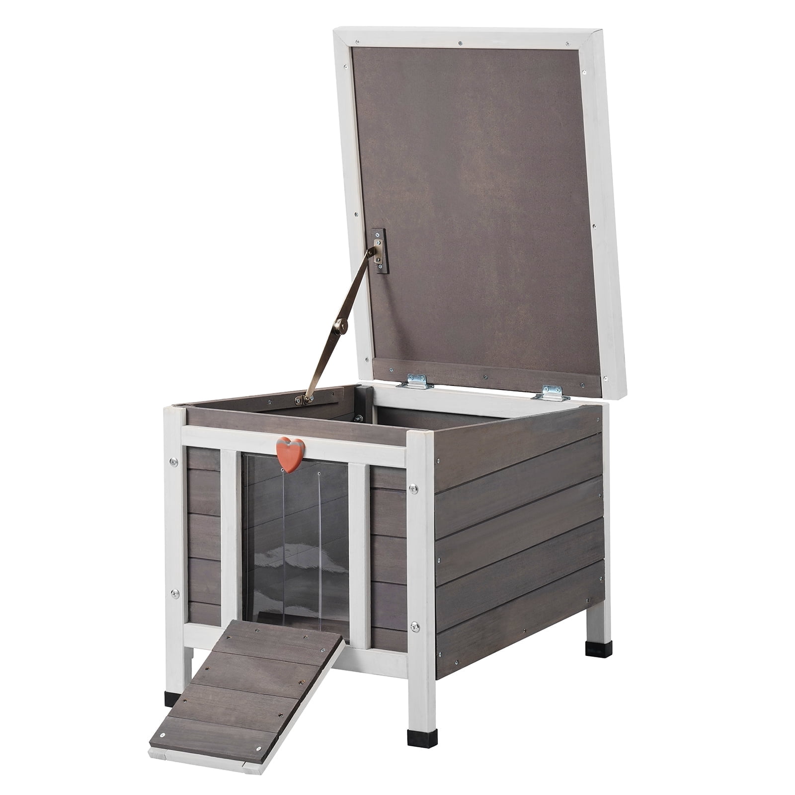 VEVOR Outdoor Cat House 21"L x 17"W x 17"H, Feral Cat Shelter, Weatherproof Wooden Cat Rabbit House with PVC Door Flaps, Open Roof