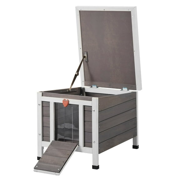 VEVOR Outdoor Cat House 21"L x 17"W x 17"H, Feral Cat Shelter, Weatherproof Wooden Cat Rabbit House with PVC Door Flaps, Open Roof