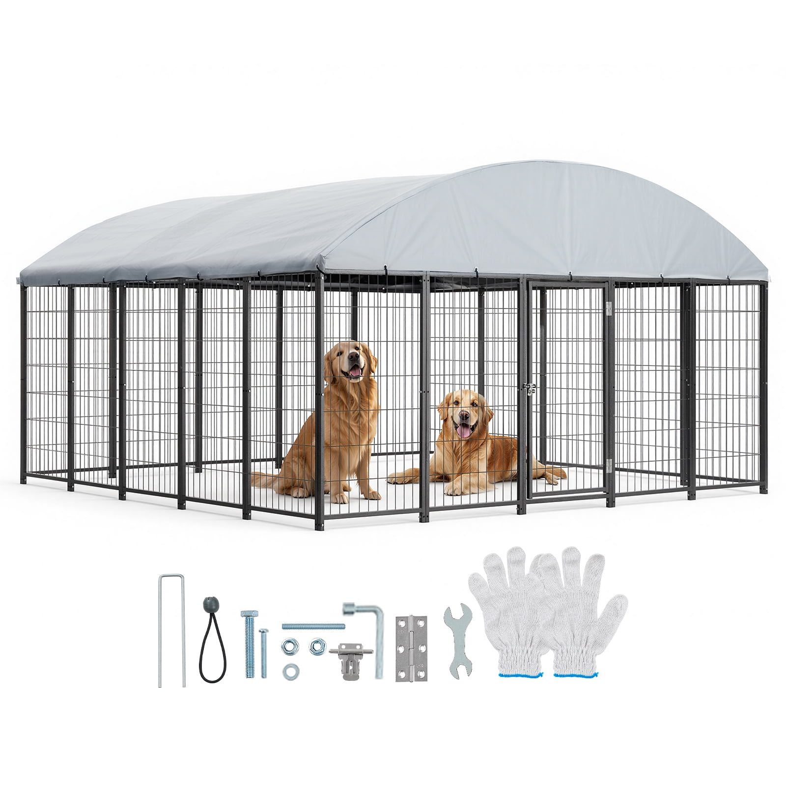 VEVOR Outdoor Dog Kennel, 9.8 x 9.8 x 5.4 ft Large Dog Kennel with Secure Lock, Outside Dogs Enclosures with UV-Resistant & Waterproof Roof Cover, Heavy Duty Pet Crate Cage Run for Large Dogs