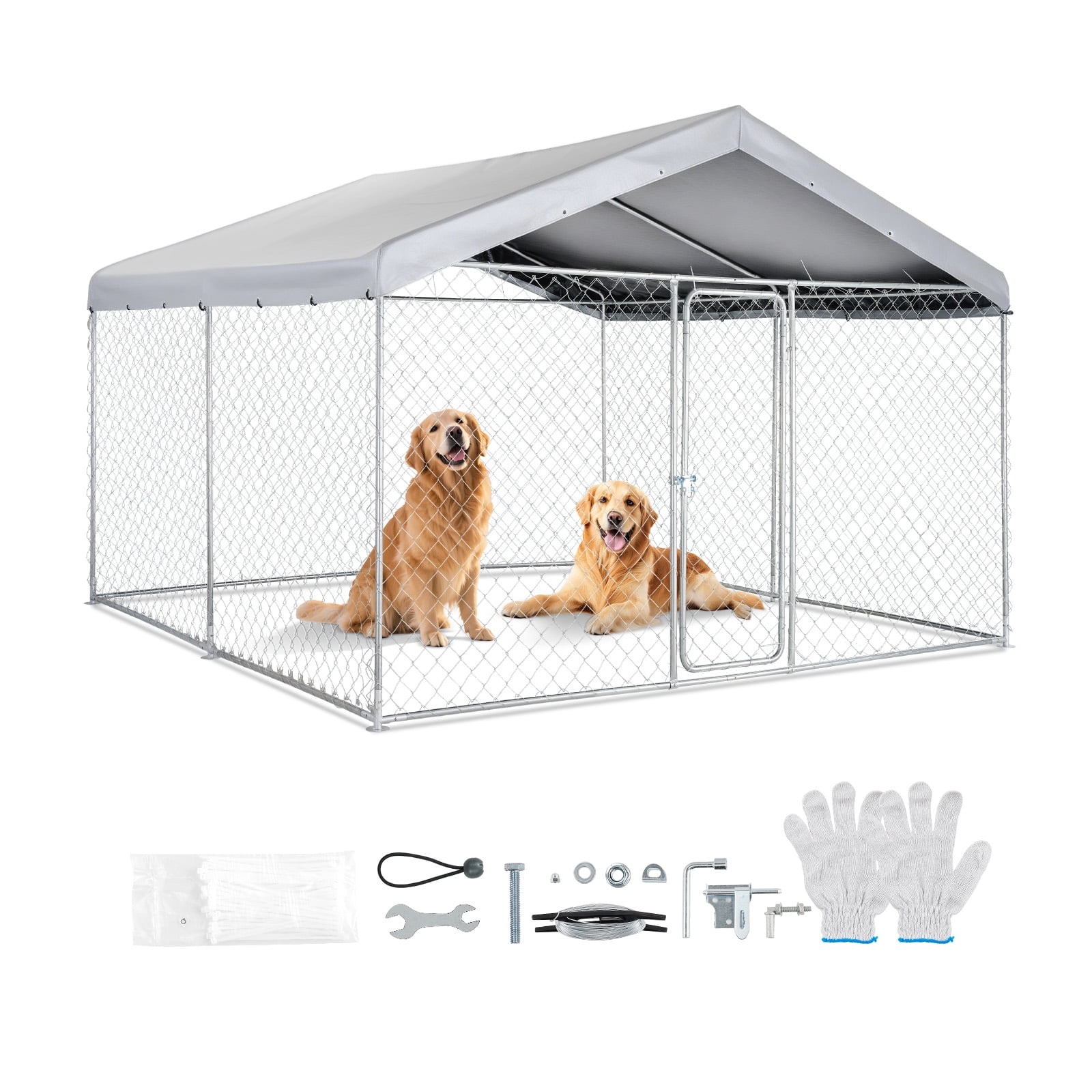 VEVOR Outdoor Dog Kennel, 9.84 x 9.84 x 7.05 ft Large Dog Kennel with ...
