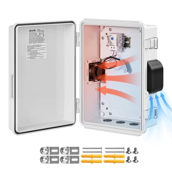 VEVOR Outdoor Electrical Box, ABS, Waterproof Electrical Junction Box with Thermostat and Fan, Mounting Plate, Cable Grommets,Ventilated Plastic Enclosure,14.2 x 10.8 x 5.9 in,IP65 for Indoor/Outdoor