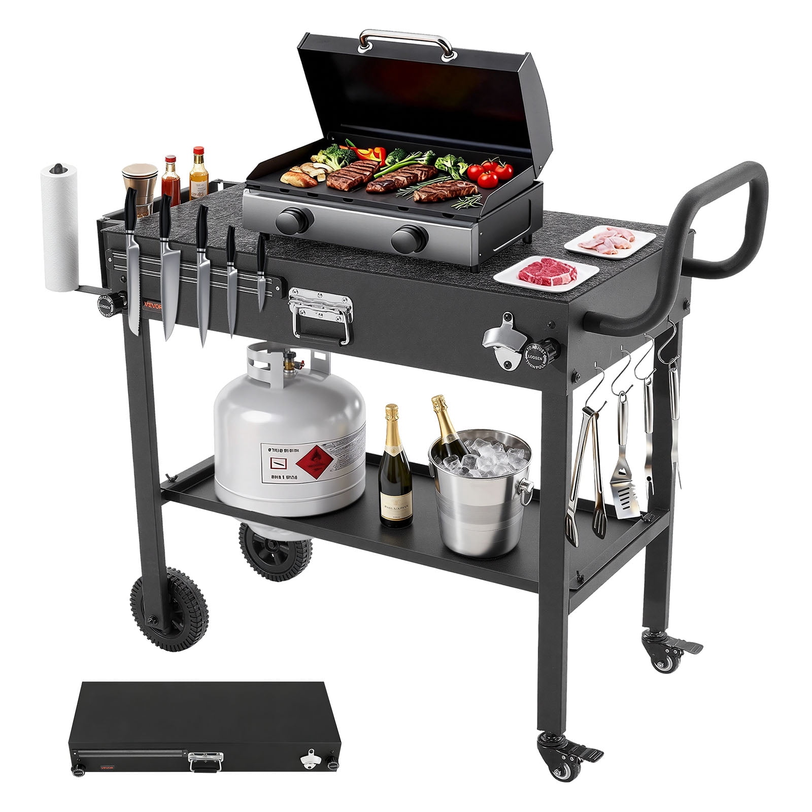 2 Cooker Table VEVOR Outdoor Grill Cart, 31.0 x 17.0 inch Tabletop Size Grilling Table ...