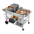thumbnail image 1 of VEVOR Outdoor Grill Cart, 36.4 x 23.4 x 1 inch Tabletop Size Grilling Table, Movable Outdoor Cooking Table with 4 Spice Containers, Wheels, Lids, Hooks, BBQ Prep Tables for Picnic, Kitchen, Courtyard, 1 of 9