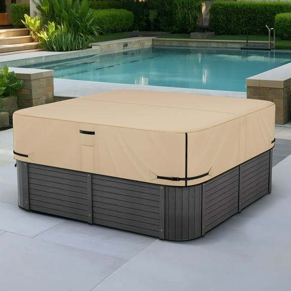 VEVOR Outdoor Hot Tub Cover, 95 x 95 x 20 Inch Weatherproof and Waterproof Hot Tub Cover Protector, 600D Heavy Duty Oxford Fabric and 950N Tearing Strength, Square Spa Covers for Hottub, Brown
