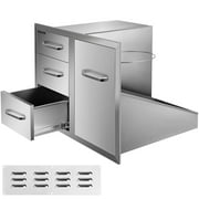 VEVOR Outdoor Kitchen Door Drawer Combo 32.5" W x 21.6" H x 20.5"D, Access Door/Double Drawers with Paper Towel Rack, BBQ Island Drawers with Stainless Steel Handles for Outdoor Kitchen