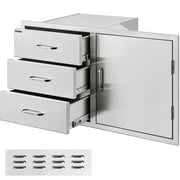 VEVOR Outdoor Kitchen Door Drawer Combo 38"Wx22.5"H, Access Door/Triple Drawers Combo with Stainless Steel Handles, Perfect for Outdoor Kitchen or BBQ Island Patio Grill Station