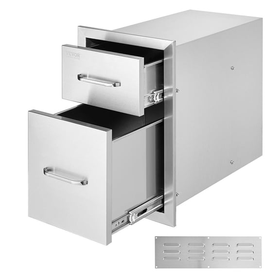 VEVOR Outdoor Kitchen Drawers 13" W x 20.5" H x 21" D, Flush Mount Double BBQ Access Drawers with Stainless Steel Handle, BBQ Island Drawers for Outdoor Kitchens or Patio Grill Station