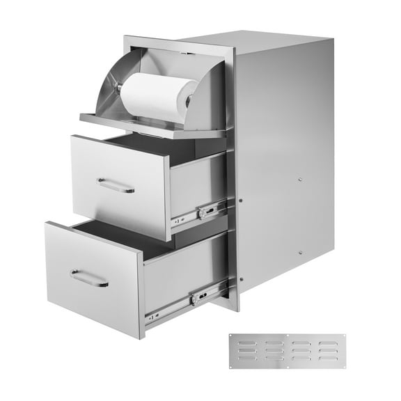 VEVOR Outdoor Kitchen Drawers, 16.5"W x 29"H x 20.5"D Triple Access Drawers, Stainless Steel Flush Mount Cabinets,BBQ Island Drawers Storage with Paper Towel Holder & Handle,for Patio Grill Station