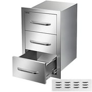 VEVOR Outdoor Kitchen Drawers 16" W x 21.5" H x 18" D, Flush Mount Triple Access BBQ Drawers with Stainless Steel Handle, BBQ Island Drawers for Outdoor Kitchens or BBQ Island Patio Grill Station