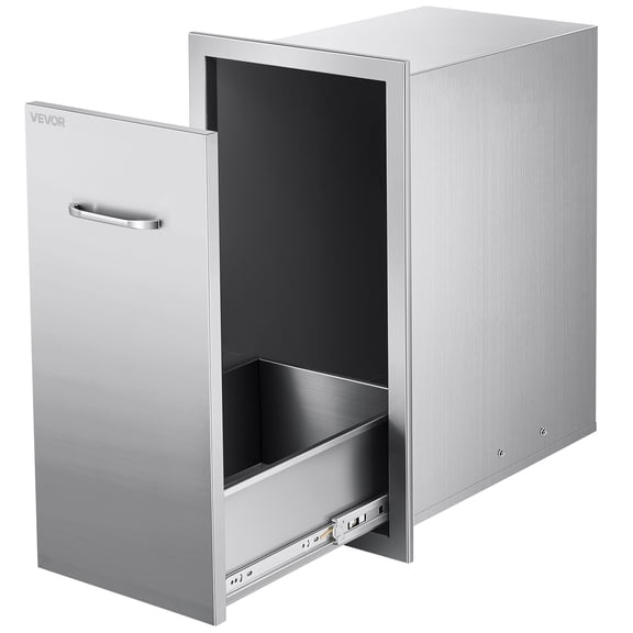 VEVOR Outdoor Kitchen Trash Drawer, 11.81"W x 19.6"D x 23.62"H Interior Storage, Multi-Purpose Outdoor Kitchen Drawers Stainless Steel, 55 lbs Max Capacity per Tier, for Outdoor BBQ Island Kitchen