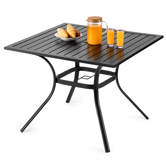 VEVOR Outdoor Patio Dining Table, 37 inch Square Metal Steel Slat Backyard Bistro Tables, with 1.5 in Umbrella Hole, Outside All-Weather Large Furniture for Lawn Garden Porch, Black
