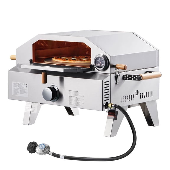 VEVOR Outdoor Pizza Oven, 13 in Gas Fired Pizza-Maker, Portable Outside Gas Oven with Thickened Cordierite Pizza-Stone, and Built-in Thermometer, Pizza or Grill Two Modes, for Camping & Backyard