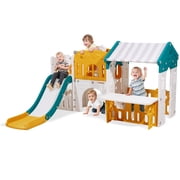 VEVOR Outdoor Playhouse, Versatile Toddler Playground with Slide, Basketball, Telescope, Steering Wheel, Crawling Tunnel, Sales Window, Toddler Playset for Aged 1+, Open Play Structure, HDPE Plastic