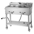 thumbnail image 1 of VEVOR Outdoor Propane Deep Fryer, 2 Burners (11,600 BTU Each), Commercial Fryer with Two 1/3 Size Food Warming Pans, Multi-Purpose Frying Cart with 4 Lockable Wheels, for Fried Chicken & Fries, 1 of 10