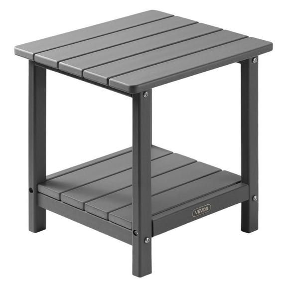 VEVOR Outdoor Side Table, 17.72W x 14.96D x 17.32H Inch, Double Layer HDPE Outside End Table for Easy Maintenance, Withstand Harsh Weather, Fit for Patio, Pool, Beach, Porch, Indoor, Backyard, Grey