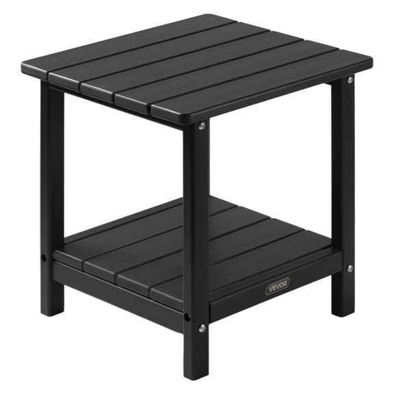 VEVOR Outdoor Side Table, 17.72W x 14.96D x 17.32H Inch, Double Layer HDPE Outside End Table for Easy Maintenance, Withstand Harsh Weather, Fit for Patio, Pool, Beach, Porch, Indoor, Backyard, Black