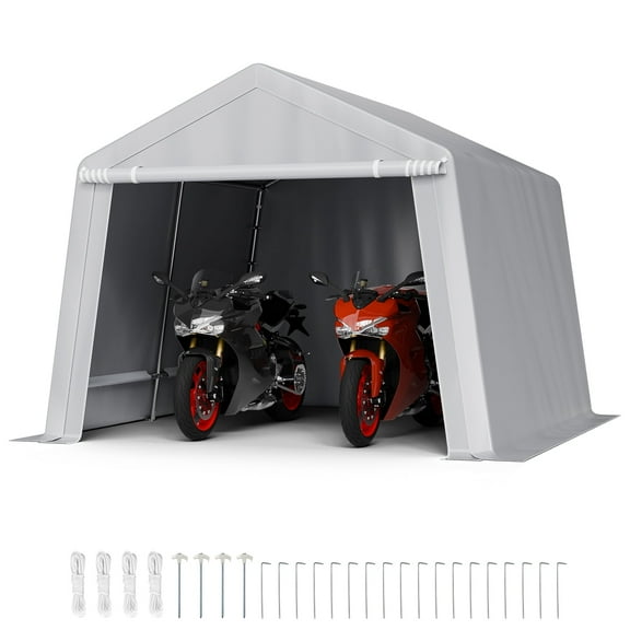 VEVOR Outdoor Storage Shed, 10 x 10 ft Portable Storage Tent with Roll-up Door & Vents, Waterproof Canopy Shed Shelter, Heavy Duty Frame, Patio Garage Carport for Motorcycle, Lawn Mower, Bike, Grey