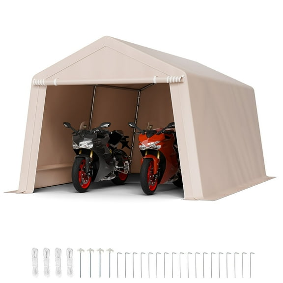 VEVOR Outdoor Storage Shed, 10 x 15 ft Portable Storage Tent with Roll-up Door & Vents, Waterproof Canopy Shed Shelter, Heavy Duty Frame, Patio Garage Carport for Motorcycle, Lawn Mower,Bike,Beige