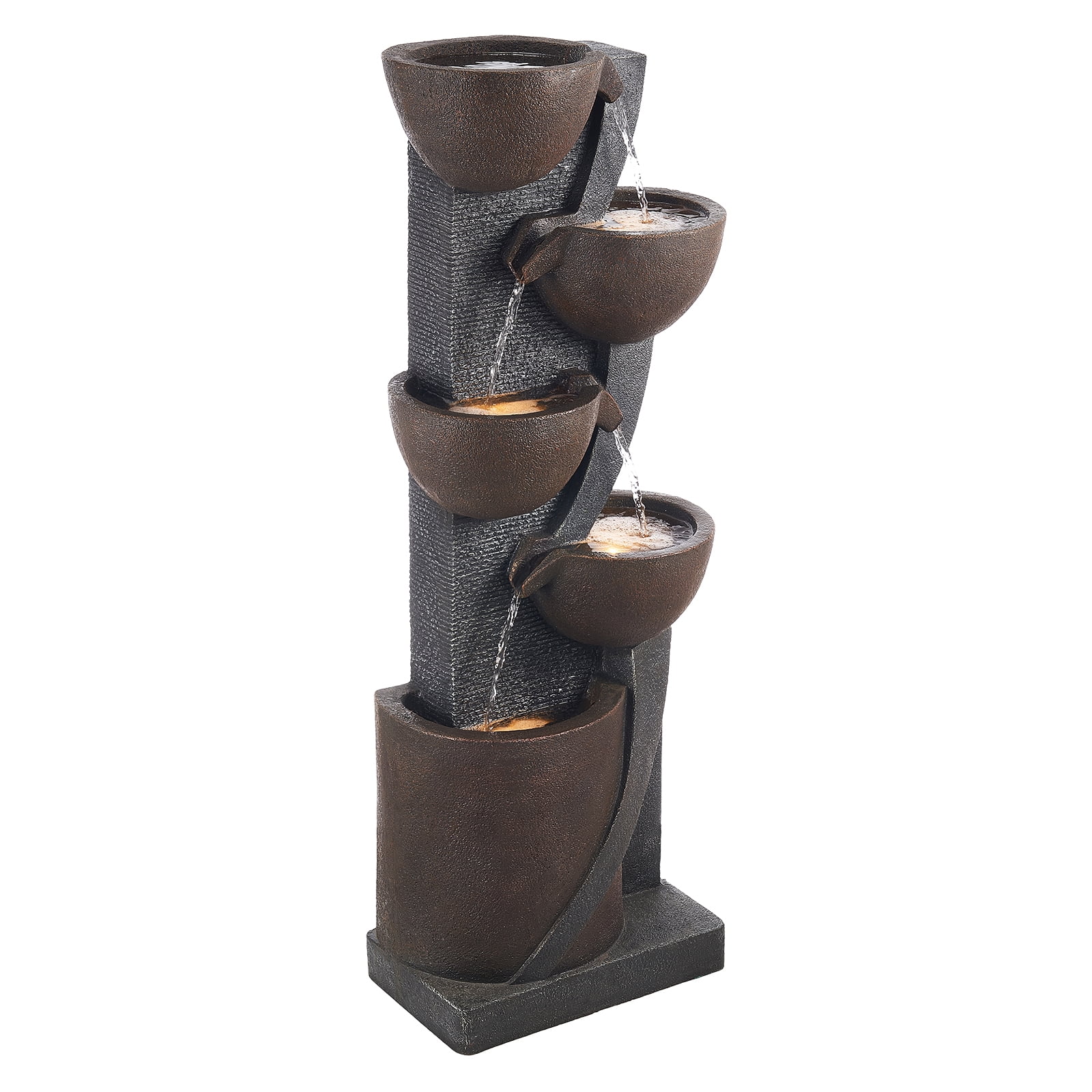 VEVOR Outdoor Water Fountain, 49.61 in Height Fountain and Waterfall, 5-Tier Floor Standing Jar-Shaped Cascading Fountains with LED Light and Pump, for Outdoor Indoor Garden, Home, Patio & Backyard