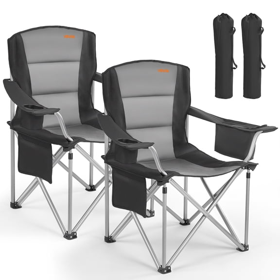 VEVOR Oversized Camping Chairs, 450 lbs Heavy Duty Support, Portable Folding Camp Chairs with Padded Backrest & Armrests, Cup Holder & Side Pocket, Cooler Bag, Carry Bags for Outdoor, Fishing, 2 Pack