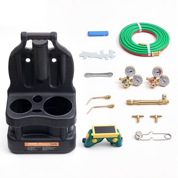 VEVOR Oxygen Acetylene Torch Kit with Check Valves, Gas Welding Torch Kit, Portable Oxy Acetylene Brazing Set with 15FT Twin-Hose, 2 Welding Tips, 2 Regulators & Cylinder Holder for Metalworking