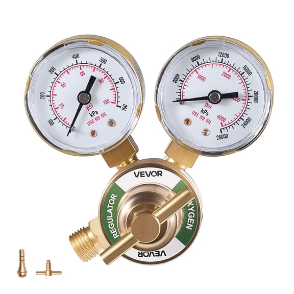 VEVOR Oxygen Regulator, Precise Oxy Regulator, 0-4000PSI Welding Gas Gauge with CGA-540 Inlet Connection & 9/16"-18 RH Outlet Connection, T-Handle Adjustment