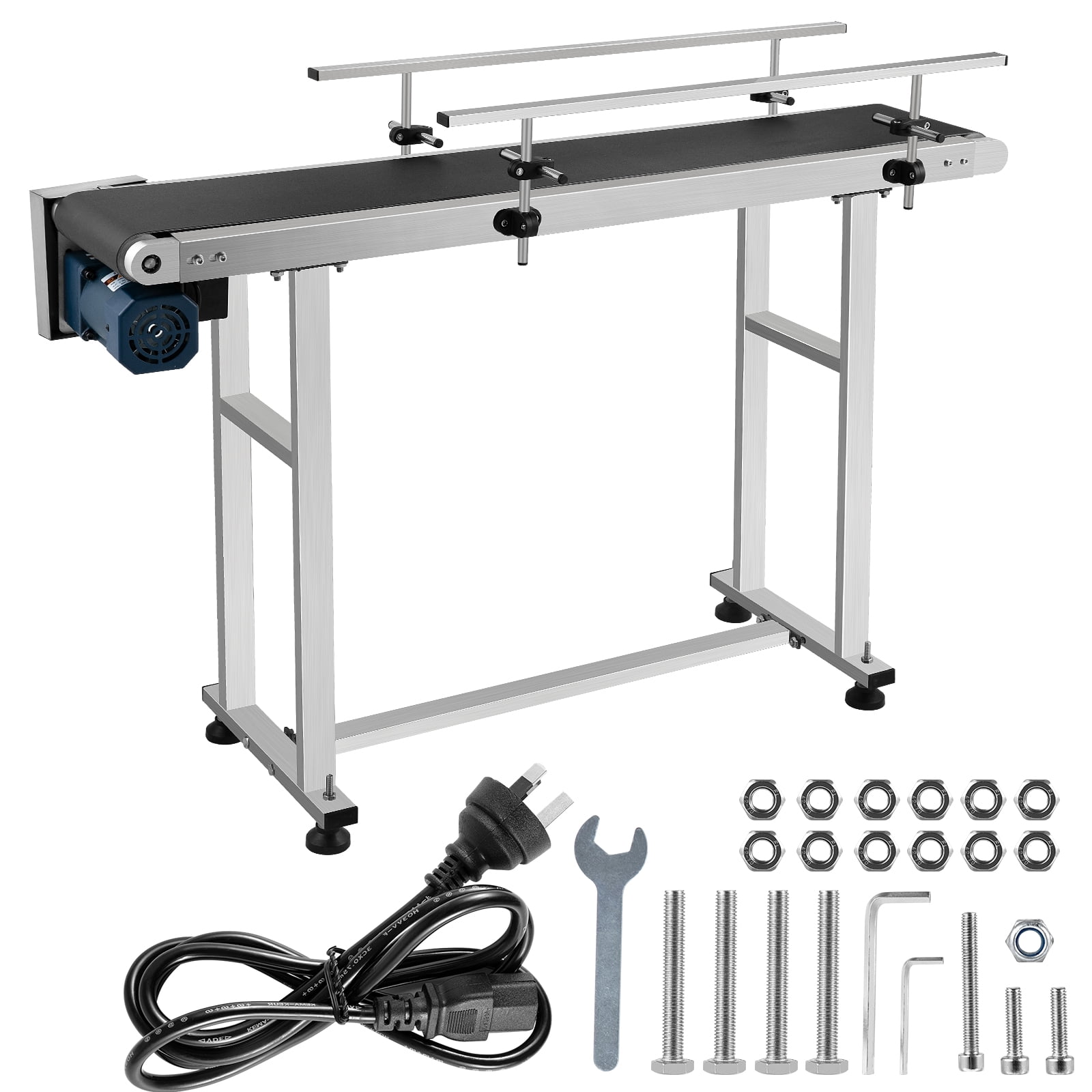 VEVOR PVC Belt Conveyor 59 inch Length, Electric PVC Conveyor 7.8 Width, 110V Adjustable Automatic Speed, Conveyor Machine with Double Guardrail, in Stainless Steel, Industrial Transport Equipment Sansujyuku sansujyuku.com