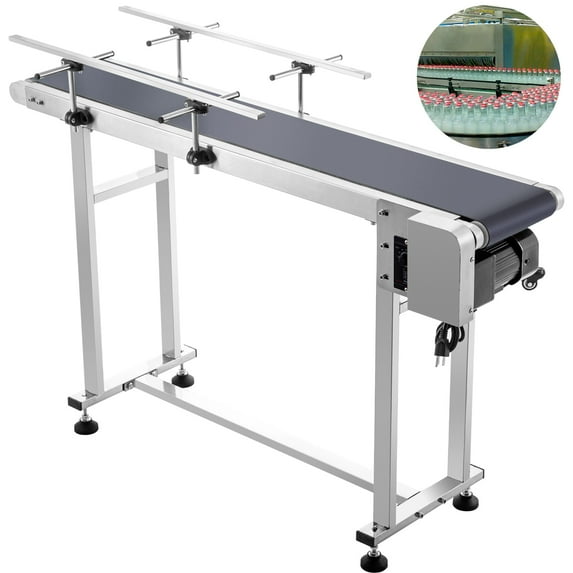 VEVOR PVC Two-Way Belt Conveyor, 59×15.7 inch Motorized Conveyor Industrial Transport Conveyor, w/Double Guardrails Anti-Static Adjustable Conveyor Table Electric Handling