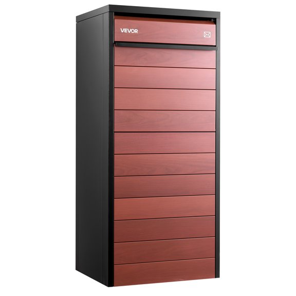 VEVOR Package Delivery Box for Outside 44.09 in Large Metal Parcel Drop Box, for Porch, Curbside & House Storage, Lockable Anti-Theft Waterproof Weatherproof, Secure Mailbox for Outdoor,Black & Brown