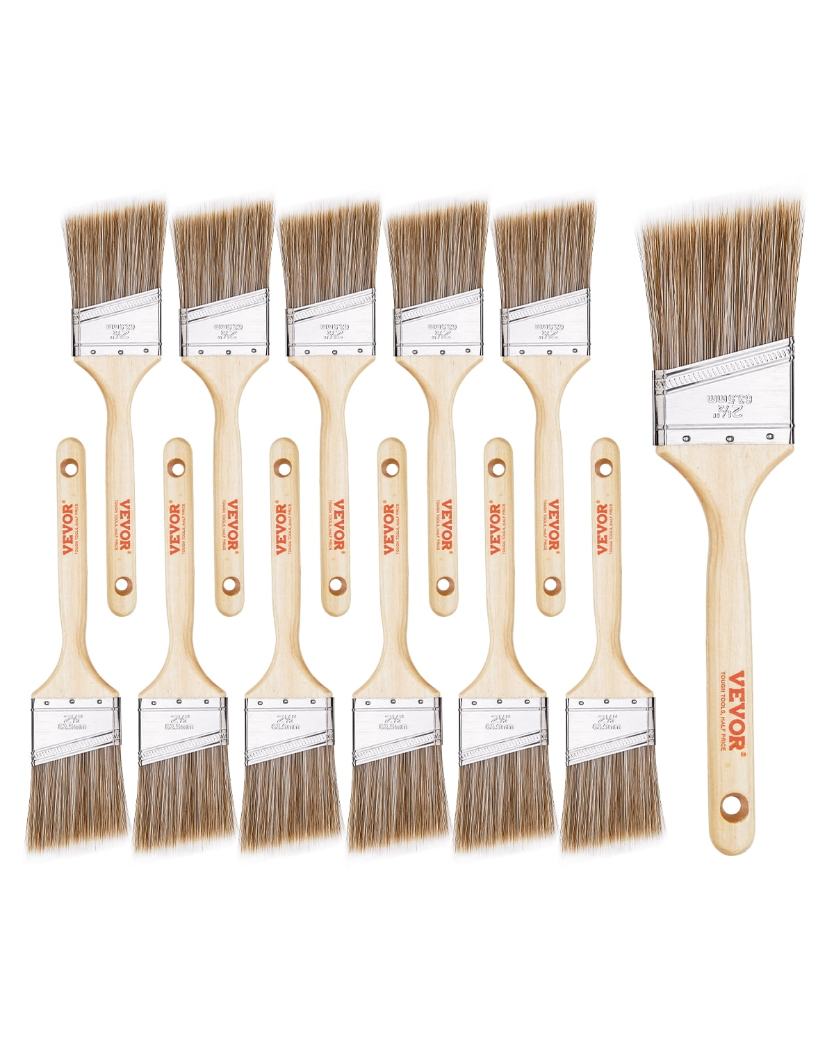 VEVOR Paint Brushes, 12 Piece Angle Paint Brush, Treated Wood Handle, Paint Brush Set for All Latex and Oil Paints & Stains, Wood Stain Brushes for Cabinets, Walls, Fences, Interior & Exterior Use
