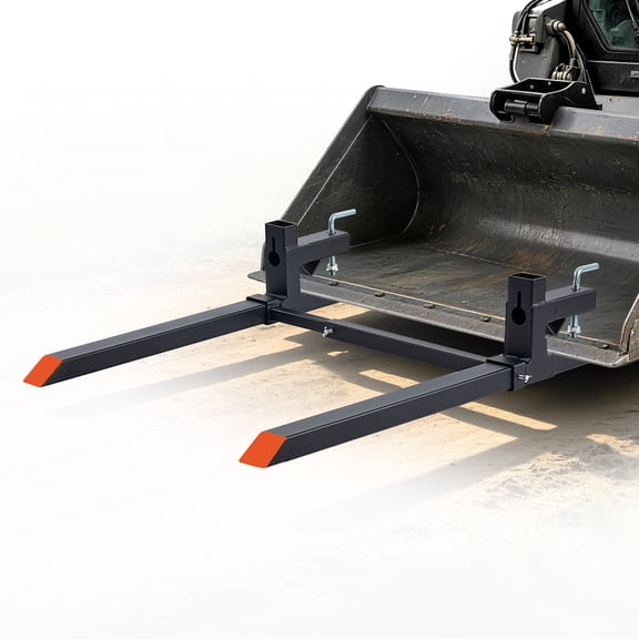 VEVOR Pallet Forks 2000 lbs Clamp-On Pallet Forks, 43 in Length Orange Tips, for Tractor Attachments, Skid Steer & Loader Bucket, Adjustable Stabilizer Bar, Heavy-Duty Reinforced Tractor Bucket Fork