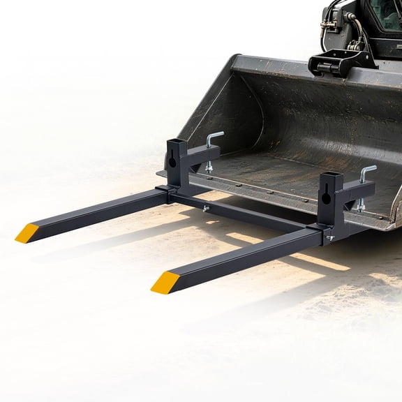 VEVOR Pallet Forks 2000 lbs Clamp-On Pallet Forks, 43 in Length Yellow Tips, for Tractor Attachments, Skid Steer & Loader Bucket, Adjustable Stabilizer Bar, Heavy-Duty Reinforced Tractor Bucket Fork